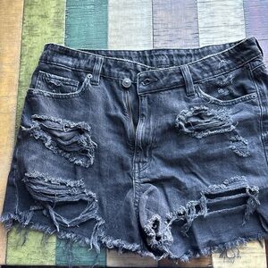American Eagle Outfitters Black Distressed Denim Cutoff Shorts - Women's